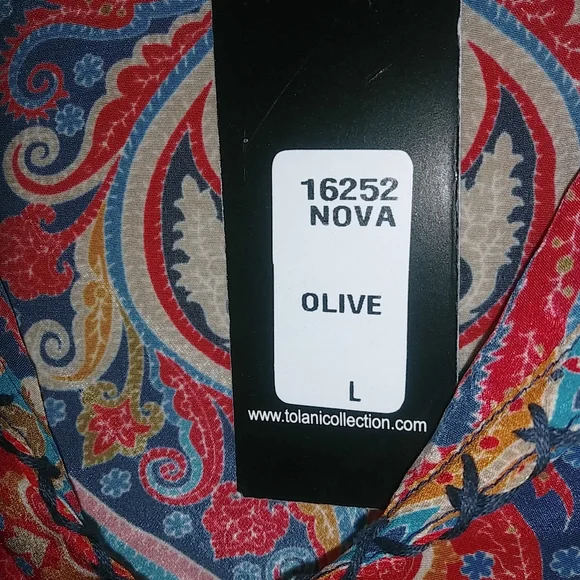 Tolani NOVA L Silk Boho Paisley Rich Colors Caftan Dress in Turquoise n Red - Picture 10 of 11